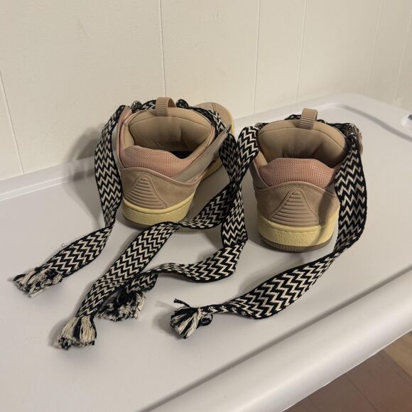 Lanvin Curb Shoes Mens Size 40 Beige Pink Low Top Leather Suede Made in Italy - Picture 11 of 16